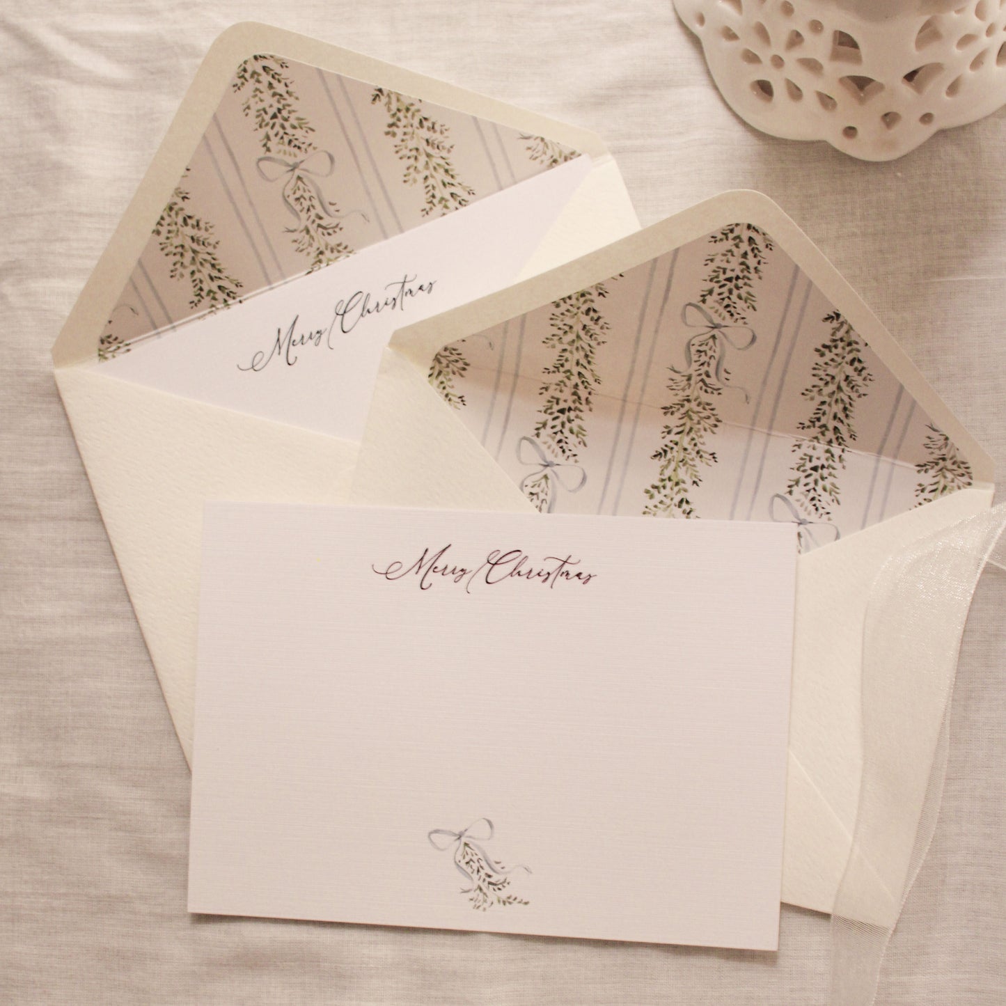 Mistletoe & Blue Bow (Set Of 5)